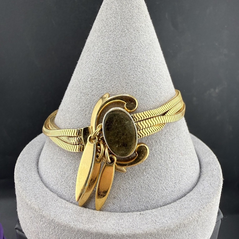 Vintage Monet Bracelet Lariat Priscilla Gold Tone Chain‎ Signed Mesh Slide 7"